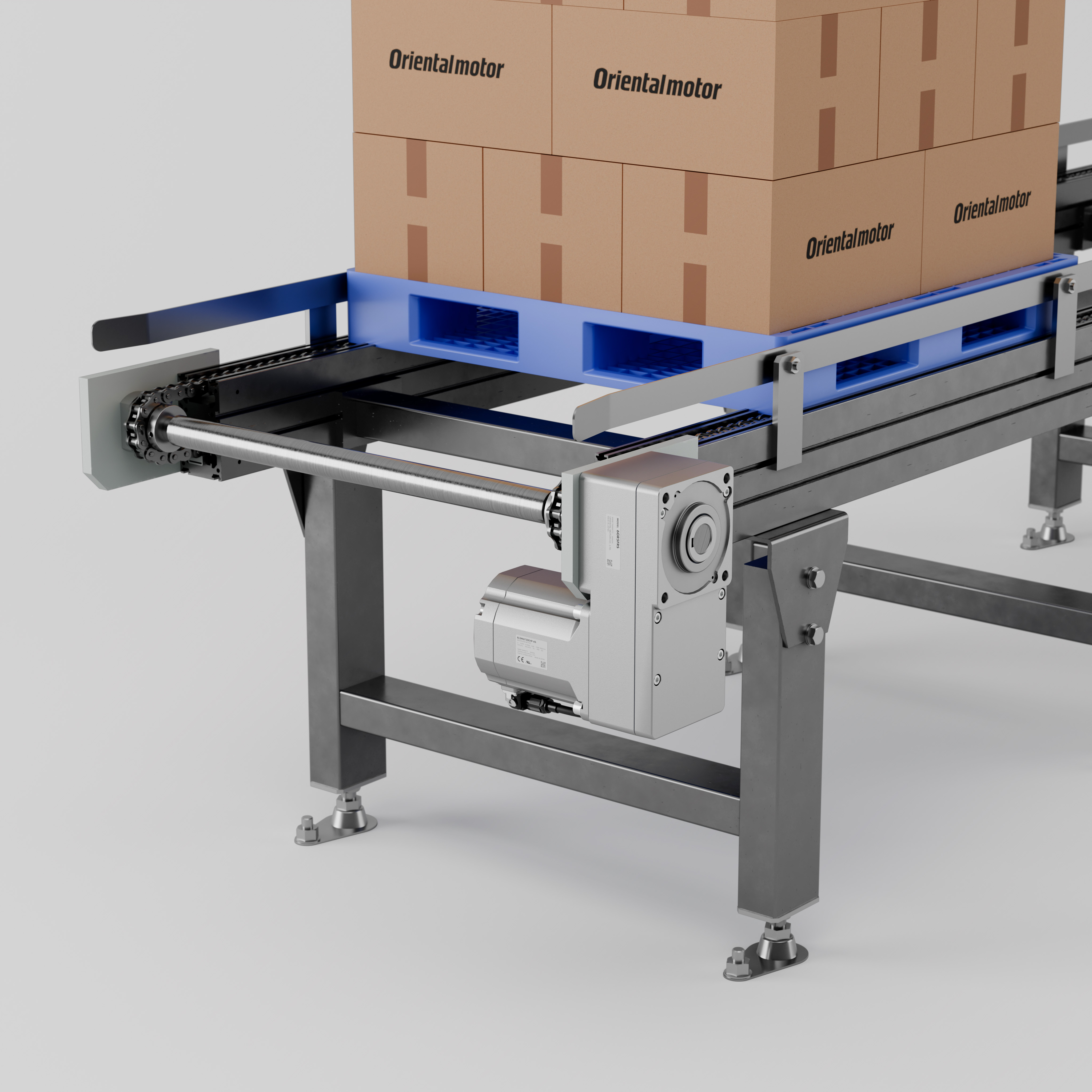 Chain conveyor with 750 W BLDC gear motor