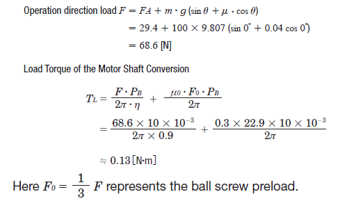Load torque calculation for ball screw