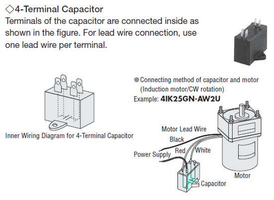 Wiring a 4-terminal capacitor with an AC induction motor