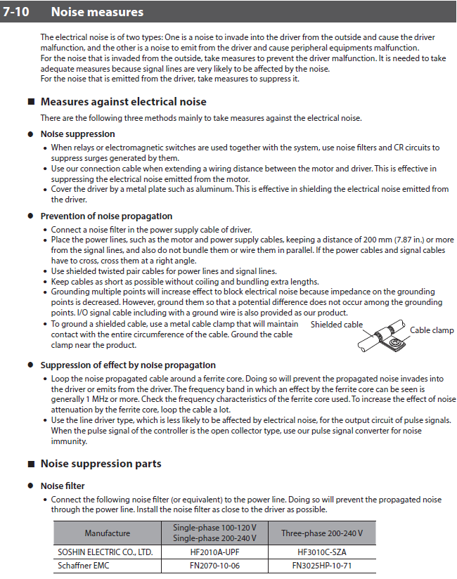 Measures against electrical noise from Oriental Motor