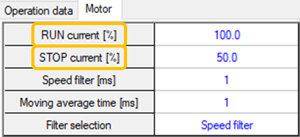 RUN, STOP motor current setting on MEXE02 software