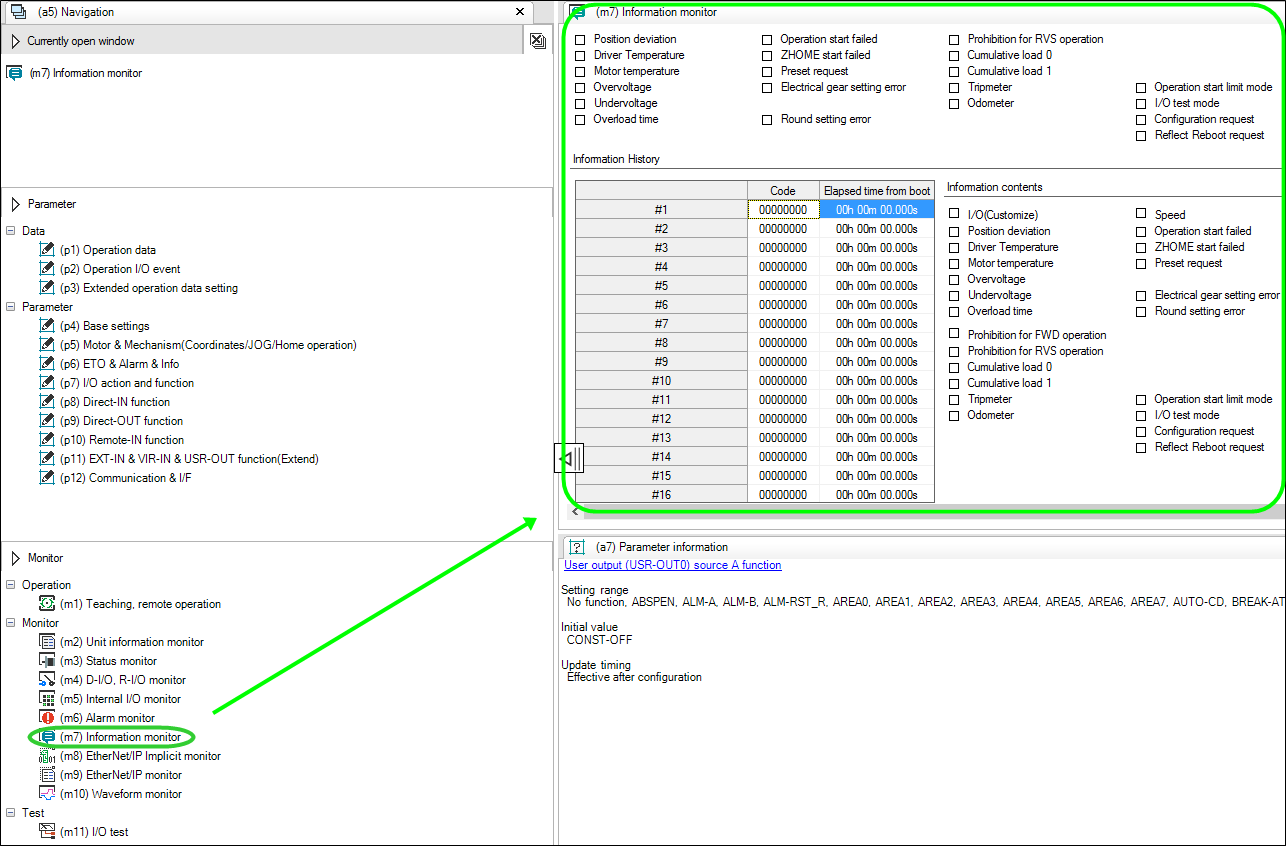 MEXE02 software: information monitor