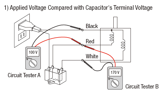 Compare applied voltage with capacitor terminal voltage