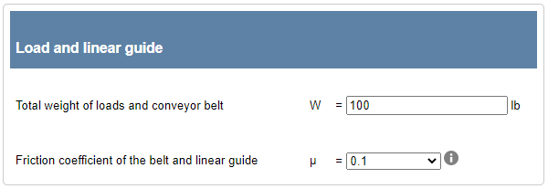 Motor sizing tool - load and linear guide